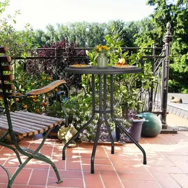 Relaxdays Gartentisch, H x D: 73 x 60 cm, Rattanoptik, Kunststoff & Stahl, Outdoor Esstisch, runder Balkontisch, weiß