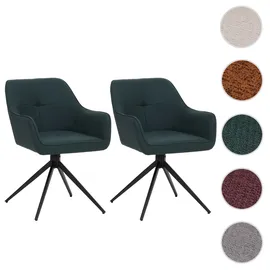 Mendler Einzelst�ck | 2er-Set Esszimmerstuhl HWC-O47, Küchenstuhl Armlehne, drehbar Auto-Return, Stoff/Textil (270g/m2) ~ petrol-grün