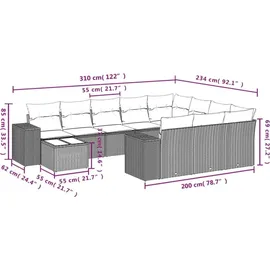 vidaXL Gartensofa-Set 11-tlg. grau Polyrattan