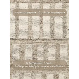 vikosa Linara, creme braun, B:160cm H:15mm L:230cm, Wolle, Teppiche, Handgemacht, Grafisch, Streifen, Natur, Wolle, Wohnzimmer,Schlafzimmer