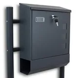 BITUXX Standbriefkasten Briefkastenanlage mit Zeitungsrolle Eckig Dunkelgrau