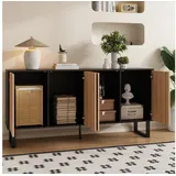 HAUSS SPOLE Sideboard mit Stauraum,Sideboard Aufbewahrungsschrank mit Eisenkonstruktion (Packung, 1 St., Modernes, minimalistisches,3D-Streifenfront,Extra großer Stauraum), Modernes, Geeignet für Eingangsbereich und Wohnzimmer beige|schwarz