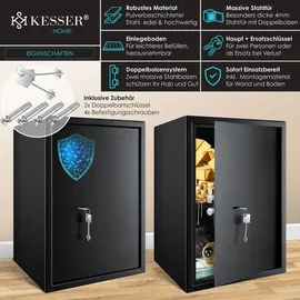 Kesser KESSER® Möbeltresor mit Doppelbartschloss, Safe Tresor Geldschrank Boden-Wandtresor Wandsafe 50x35x31cm ink. 2 x Schlüssel & Befestigungsschraube