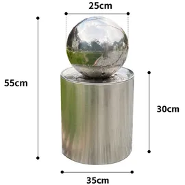 Köhko Kugelbrunnen Ø25cm mit LED auf zylindrischen Edelstahl Eimer H30cm