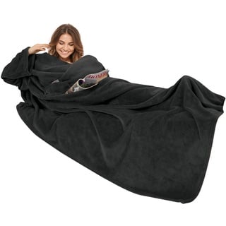 Gözze Premium Kuscheldecke mit Ärmel 150 x 240 cm schwarz