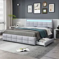 Flieks Polsterbett 180x200cm, Doppelbett mit 4 Schubladen und LED,
