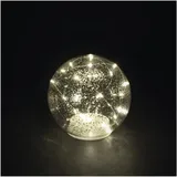 EMOS LED Glaskugel mit Lichterkette, 20 LEDs, Warmweiß, ⌀15 cm, 6/18h Timer, batteriebetrieben 3x AA, 10000h, für Innen, Silbereffekt, DCLW35 - Silber