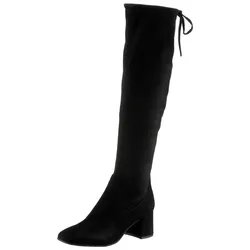 Overkneestiefel, Blockabsatz, Stiefel mit Schnürung am Schaftrand, Gr. 38, schwarz, , 87558832-38