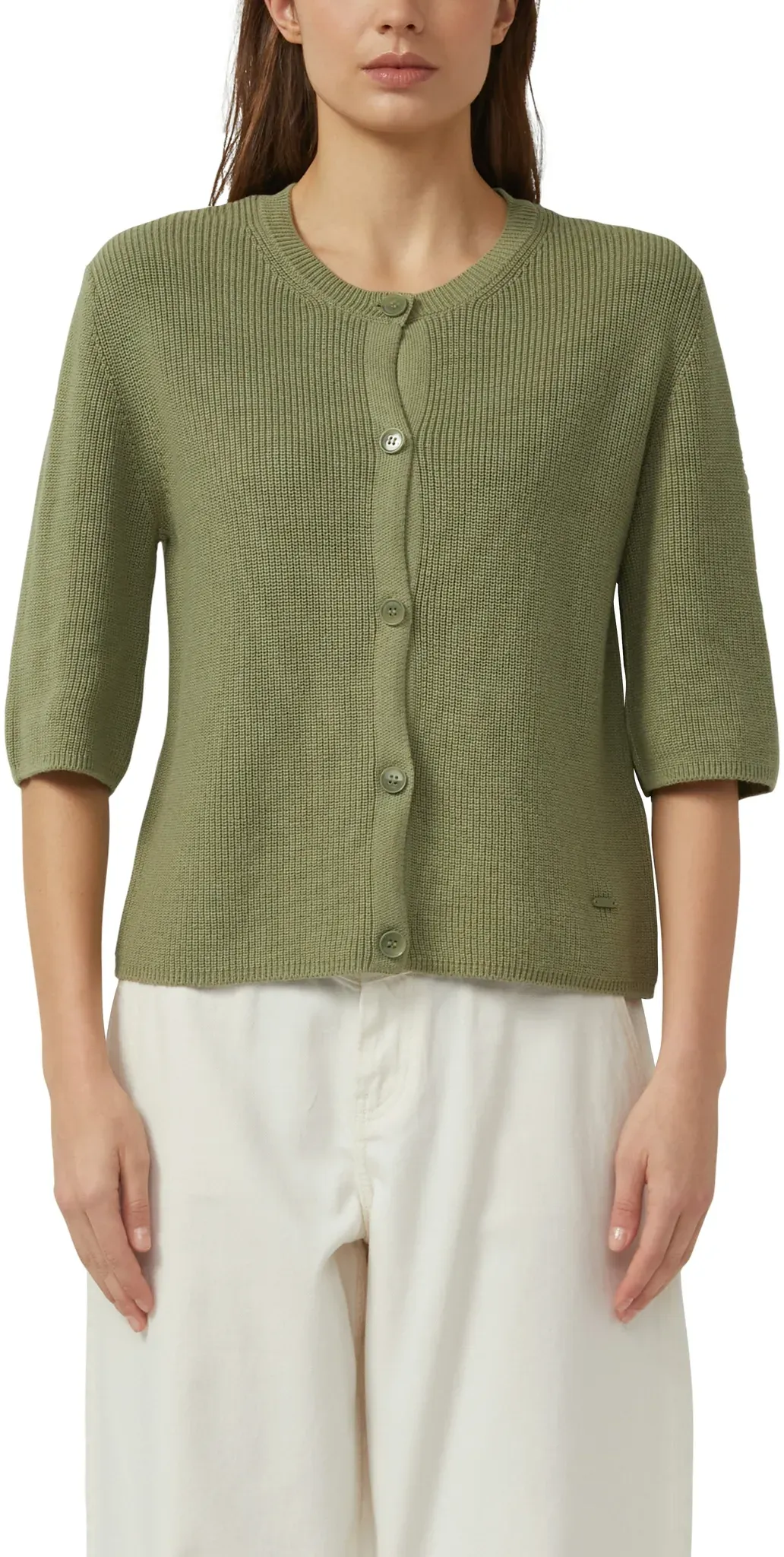 Strickjacke S.OLIVER, Damen, Gr. 44, khaki, Strick, Obermaterial: 60% Baumwolle, 40% Polyacryl, unifarben, normal hüftbedeckend, Rundhals, Bündchen, Strickjacken Strickjacke, halbarm, mit Knopfleiste