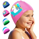 Badekappe Kinder - wasserdichte Badehaube für Jungen Mädchen, Silikon Schwimmkappe für 3-15 Jahre, Bequeme Badekappekinder mit UV-Schutz und rutschfest, Geeignet für Schwimmen Tauchen