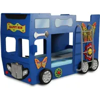 Blaues Kinderbett Holz Möbel Doppelstockbett Feuerwehr Autobett Stilvoll - Blau
