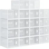18er Set Schuhboxen, Schuh-Organizer mit magnetischen Türen, Schuhkarton mit Deckel, Schuhaufbewahrung aus Kunststoff, für Schuhe bis Größe 45,... - Transparent/Weiß