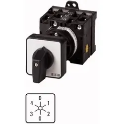Eaton 020513 Spannungsmesserumschalter, T3, 32 A, Zwischenbau, 4 Baueinheit(en), Kontakte: 8, 60 °, rastend, mit 0-Stellung, 0-1-2-0-3-4,