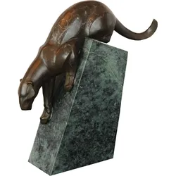Luxus Bronze Panther Skulptur auf Marmorockel von Casa Padrino - Figur Antik Stil - schwere Ausführung