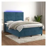 vidaXL Boxspringbett mit Matratze & LED Dunkelblau 140x200 cm Samt