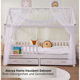 ALAVYA HOME 4 tlg. Deko-Set Polyester 150x340cm | mit Lichterkette I Weiß