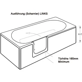hak Handelsagentur Koch Badewanne mit Tür/Seniorenbadewanne 169,5x70cm Ausführung Links