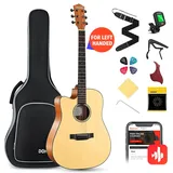 Donner Linkshänder Akustik Gitarren 4/4 Anfänger Einsteiger Erwachsene Akustikgitarre Set Cutaway Gitarren 41 Zoll mit 6 Saiten Gigbag Capo Plektren Gurt (Natur)