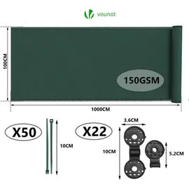 VOUNOT Zaunblende 1×10m, Sichtschutz Zaun 150 g/m2 HDPE Schattiernetz, Grün - VOUNOT