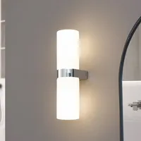 LUCANDE Bad-Wandlampe Basolo, chrom, Höhe 31,5cm, Glas, IP44