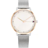 Tommy Hilfiger Analog Quarzuhr für Damen mit Silbernes Edelstahl-Mesh-Gliederarmband - 1782666