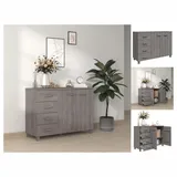 vidaXL Sideboard HAMAR Hellgrau 113x40x80 cm Massivholz Kiefer