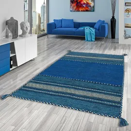 Pergamon Natur Teppich Kelim Navarro Blau, 200x300cm