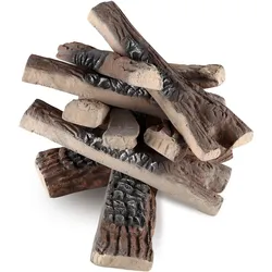 VEVOR 10er-Set Keramikholz Dekoholz aus Keramikfaser Deko Kaminholz Max. Betriebstemperatur bei 1000 °C Birkenholz-Aussehen ca. 280-363 mm lang Keramik-Dekorations-Holzscheite für Bioethanol-Öfen