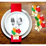 Holzdrehteile 4er Set Bestecktaschen Besteckhülle Besteckbehälter Tischdekoration Besteck Herbst Laub Blätter