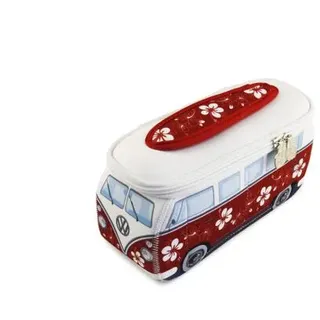 BRISA VW Collection - Volkswagen Neopren Universal-Schmink-Kosmetik-Kultur-Reise-Apotheke-Tasche-Mäppchen-Beutel T1 Bulli Bus (Hibiskus/Rot/Klein)