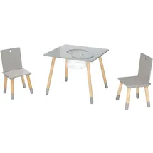 roba Kindersitzgruppe aus Holz mit Stauraum - Kindermöbel Set aus 2 Kinderstühlen & 1 Tisch - Kindertisch Set inkl. Aufbewahrungsnetz Grau / Natur