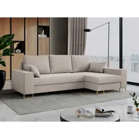 MKS MEBLE Ecksofa - L-Form Sofa mit Schlaffunktion - Wohnlandschaft L Form, Ecksofa mit Schlaffunktion und Bettkasten, Schlafsofa mit Bettkasten, Couch mit Schlaffunktion - Beige Dorian