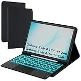 ROOFEI Für Galaxy Tab A11+/A9+ Hülle mit Tastatur - 7 Farben Beleuchtung Abnehmbare Trackpad Tablet Cover - Beleuchtete Deutsches QWERTZ Layout Tastatur für Samsung Tab A9 Plus/A11 Plus 11" 2025