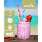 Sovie Jumbo Trinkhalm Gelb Rot Grün Blau aus Papier, Ø 8 mm / 25 cm, 150 Stück in Folienbeutel