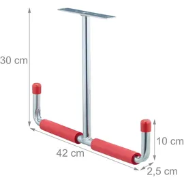 Relaxdays Deckenhaken Garage, Rot,Silber