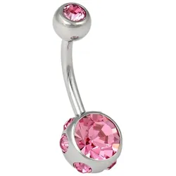 Bauchnabelpiercing FIRETTI "Schmuck Geschenk Piercing Körperschmuck", bunt (stahlgrau, rosa, rosa), Piercings, Chirurgiestahl, mit Kristall