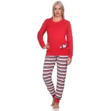 normann Damen Frottee Pyjama, Hose gestreift, Oberteil mit süssen Tiermotiv, Farbe:rot2, Größe:44-46 - 44-46