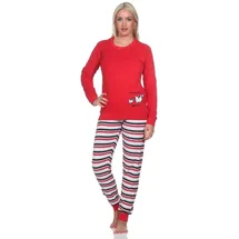 normann Damen Frottee Pyjama, Hose gestreift, Oberteil mit süssen Tiermotiv, Farbe:rot2, Größe:44-46 - 44-46
