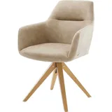 DeLife Esszimmerstuhl Pejo-Flex Mikrofaser Beige Vintage Holzgestell kantig Natur Taschenfederkern,