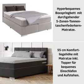 Cotta Boxspringbett COTTA "Simba", grau (platinum), L:209cm, Komplettbetten, Boxspringbett, Topseller wahlweise mit oder ohne Matratze und Topper bestellbar, Topseller