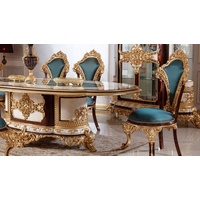 Casa Padrino Esszimmerstuhl Luxus Barock Esszimmerstuhl Set Blau / Braun / Gold - Handgefertigtes Küchen Stühle 6er Set mit elegantem Muster - Barock Esszimmer Möbel - Edel & Prunkvoll