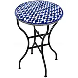 Marrakesch Orient & Mediterran Interior Gartentisch Marokkanischer Mosaiktisch Moro Blau-Weiß modern aus Keramik 60 cm, Handarbeit blau