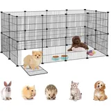 YRHome Freigehege Gittergehege für Kaninchen Hasen Meerschweinchen Gehege Freilauf Hamster Welpengehege Kleintiergehege Hasenstall Laufgitter Kleintierkäfig 24-Platten mit Türen Schwarz 142x72x72cm