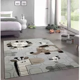 CARPETIA Spielteppich Kinderzimmer Teppich afrikanische Tiere Giraffe Löwe Elefant Vögel Creme grau braun Größe 160x230 cm