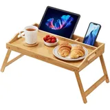 VEVOR 615 x 300 x 246 mm Betttablett Serviertablett Frühstückstablett Bambus mit Klappbaren Füße, Frühstück im Bett, Bambus & MDF, Selbsteinstellende Arbeitsfläche Laptop-Schreibtischtablett Sofa