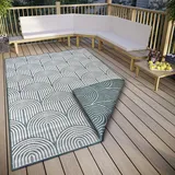 HANSE HOME Pangli Outdoor Teppich Wetterfest – Wendeteppich Skandinavischer Boho Style Wasserfest Einfarbig Geometrisch 3D-Effekt für Garten, Balkon, Terrasse, Wohnzimmer – Grün, 80x150cm