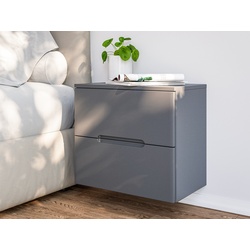 Nachttisch Talo 50cm 2 Softclose-Einzüge mit Greifraum Wandmontage grau matt