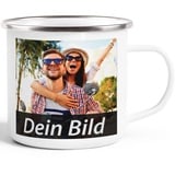 Emaille Moonworks® Fototasse, Tasse mit Foto und Text selbst gestalten, personalisierte Geschenke, Fotogeschenke weiß-silber unisize