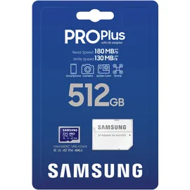 Samsung PRO Plus R180/W130 microSDXC 512GB Kit, UHS-I U3, A2, Class 10 (MB-MD512SA/EU)