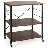 Costway 3-stöckiger Servierwagen, mit 10 abnehmbaren Haken, Küchenwagen mit Rädern